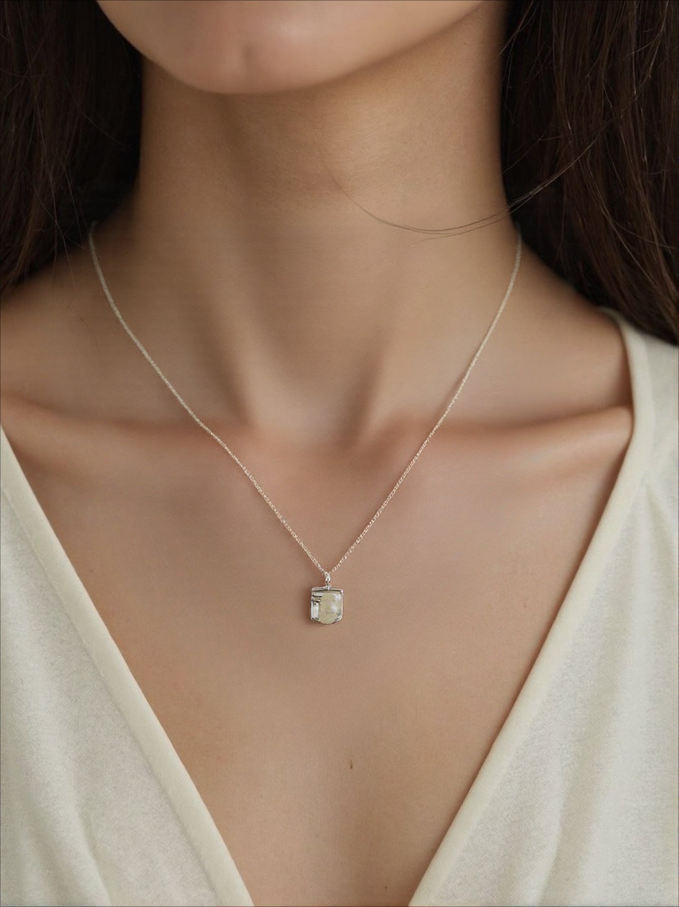 Sterling Silver Square Natural Freshwater Pearl Necklace
