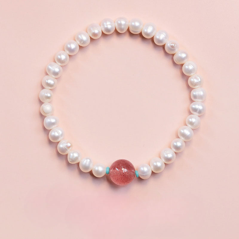 Natural Pearl Strawberry Crystal Simple Bracelet