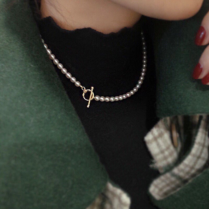 French retro natural freshwater millet bead sweater chain
