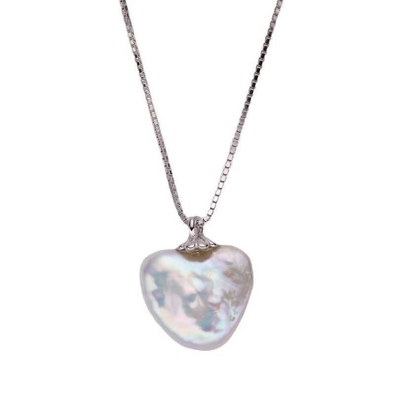 925 Sterling Silver Natural Freshwater Pearl Peach Heart Love Pendant Necklace