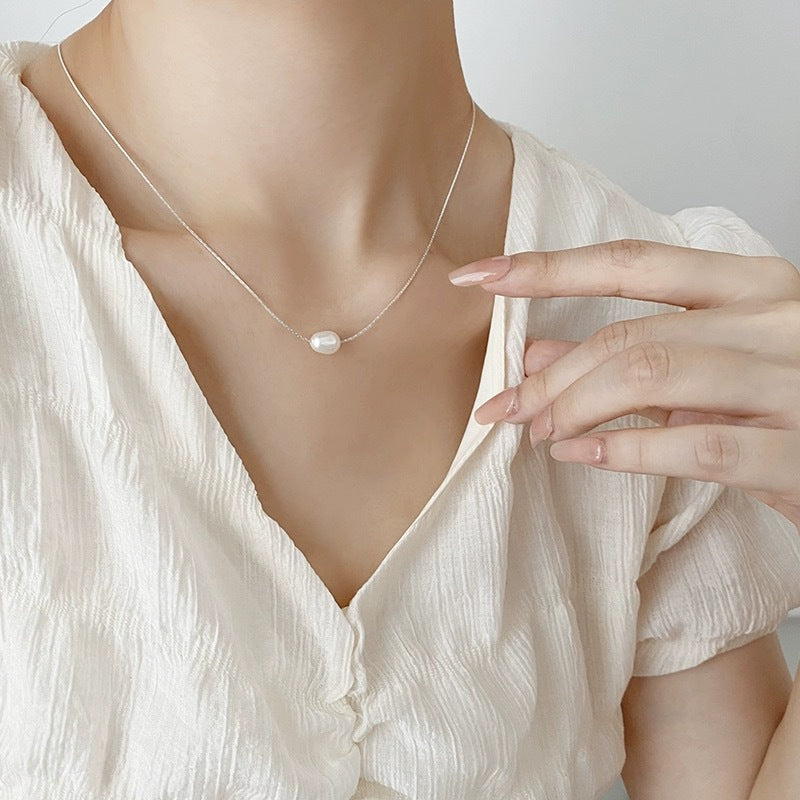 Geometric Single Natural Freshwater Pearl Pendant