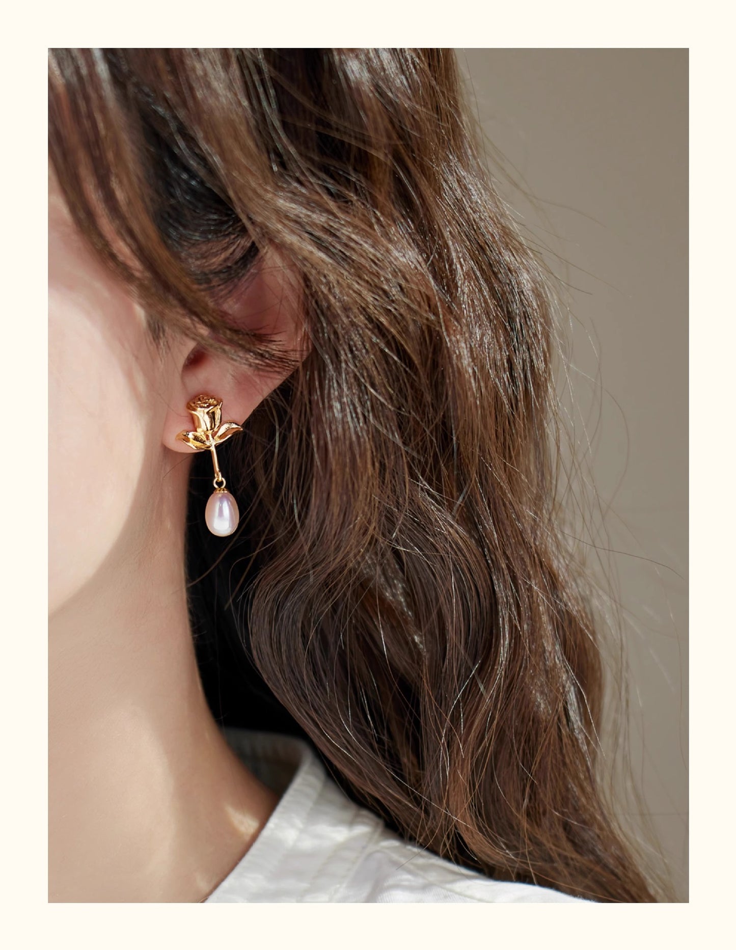 Rose Design Pearl Earrings