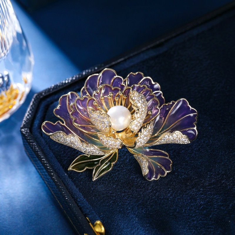 Elegant temperament Peony pearl brooch