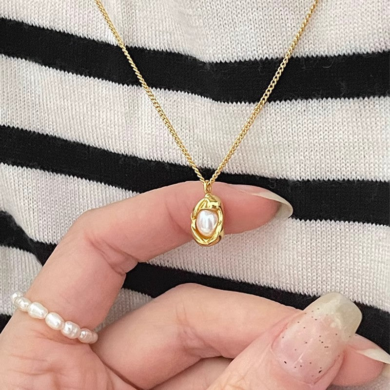 Natural Pearl Pea Simple Design Silver Clavicle Chain