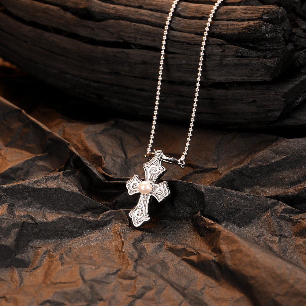 Niche light luxury love cross pearl pendant