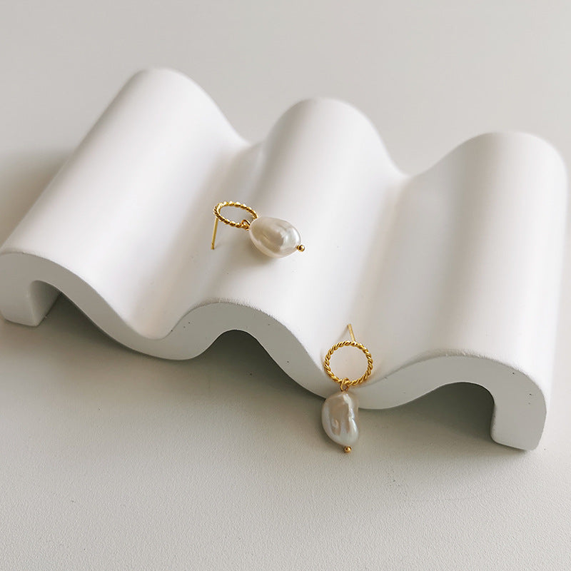 Circle Baroque Pearl Stud Earrings