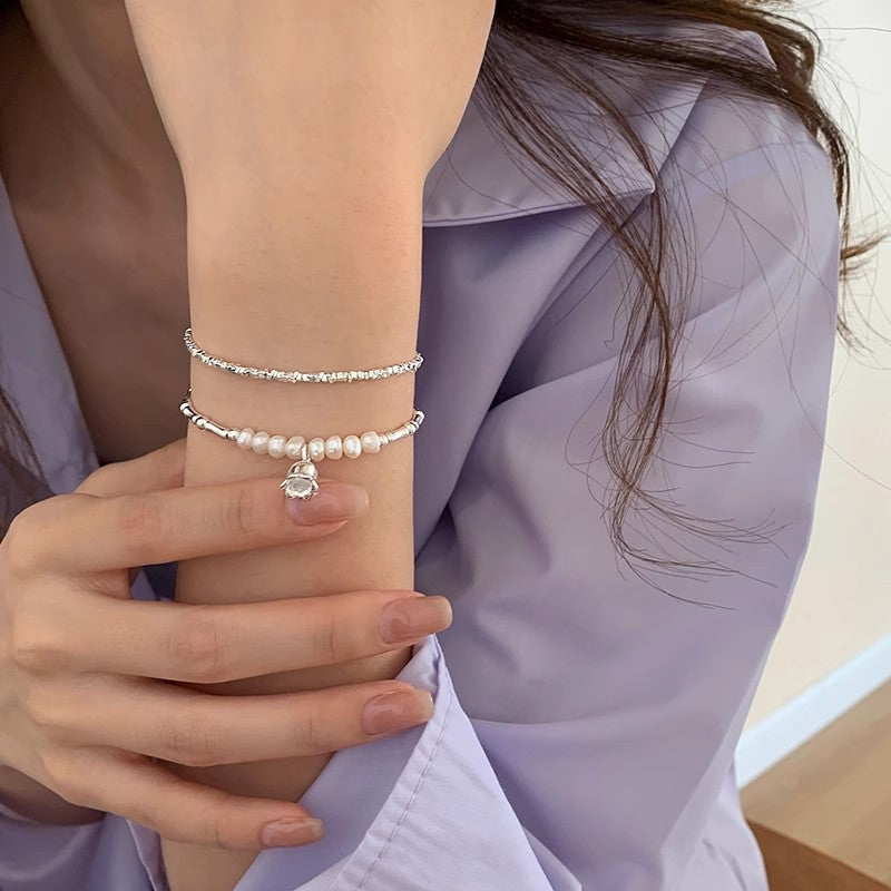 Sterling Silver Pearl Lily of the Valley Design Bracelet