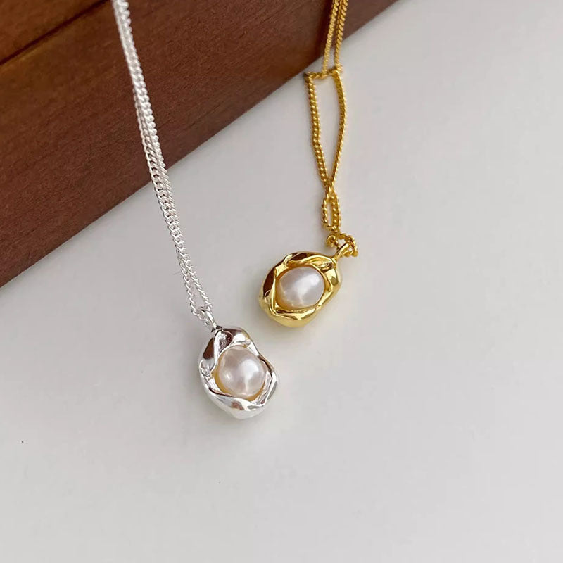 Natural Pearl Pea Simple Design Silver Clavicle Chain