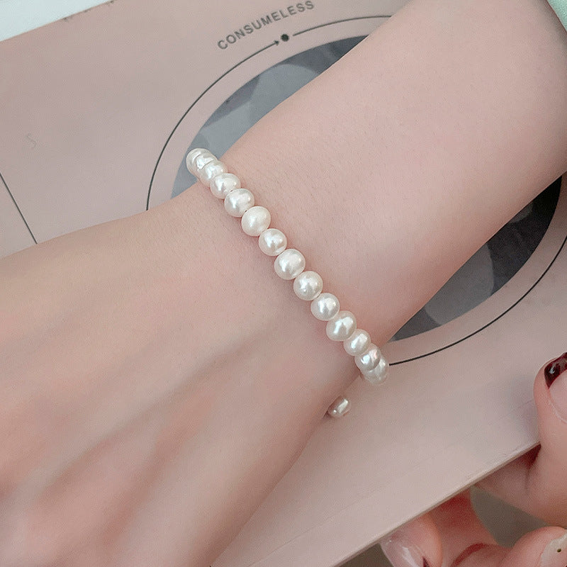 French Sterling Silver Natural Freshwater Pearl Bracelet