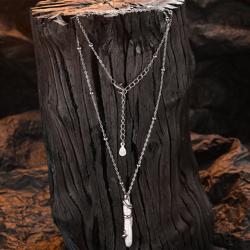 Sterling Silver Baroque Pearl Pendant Necklace French Clavicle Chain