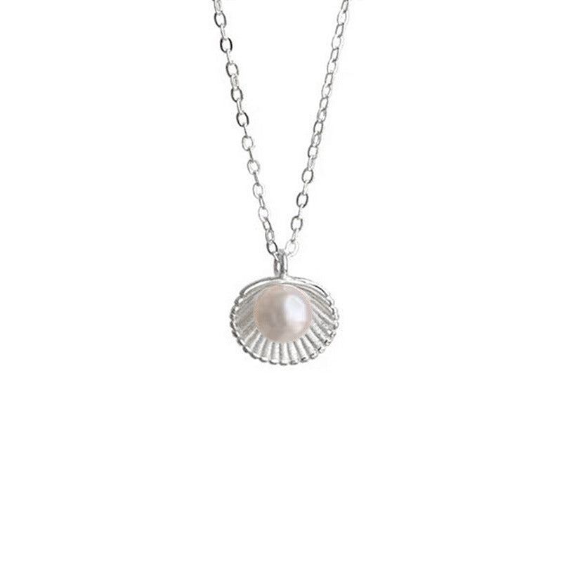 French retro gentle temperament simple shell natural freshwater pearl necklace