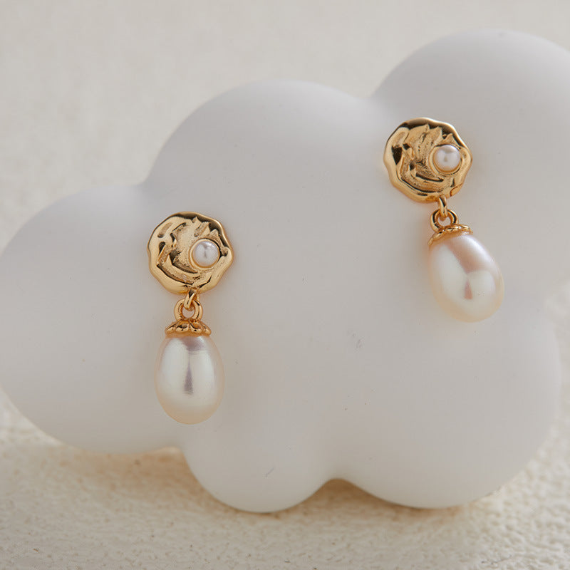Rose Flower Design Pearl Stud Earrings