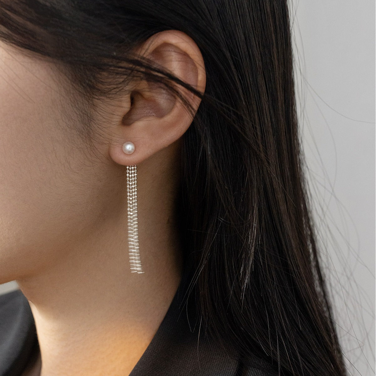 One pair of fringed freshwater pearl earrings