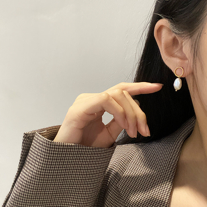 Circle Baroque Pearl Stud Earrings