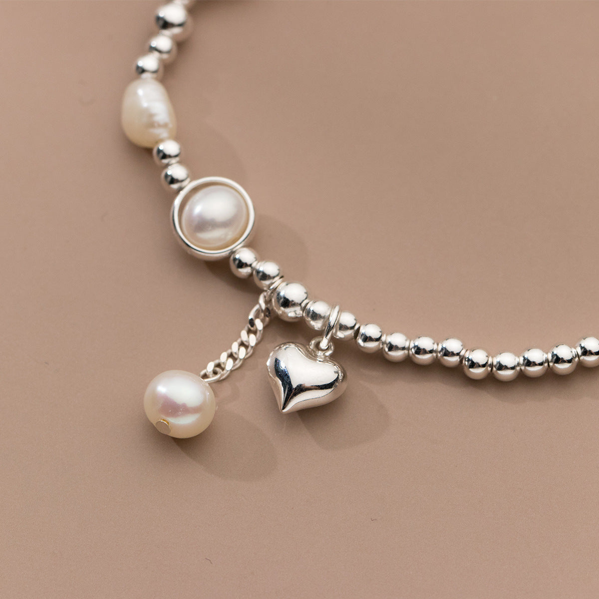 Natural Pearl Love Design Silver Bracelet