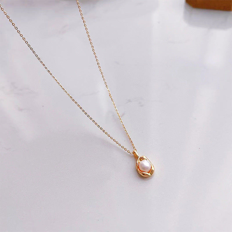 Vintage small golden bean natural freshwater pearl necklace