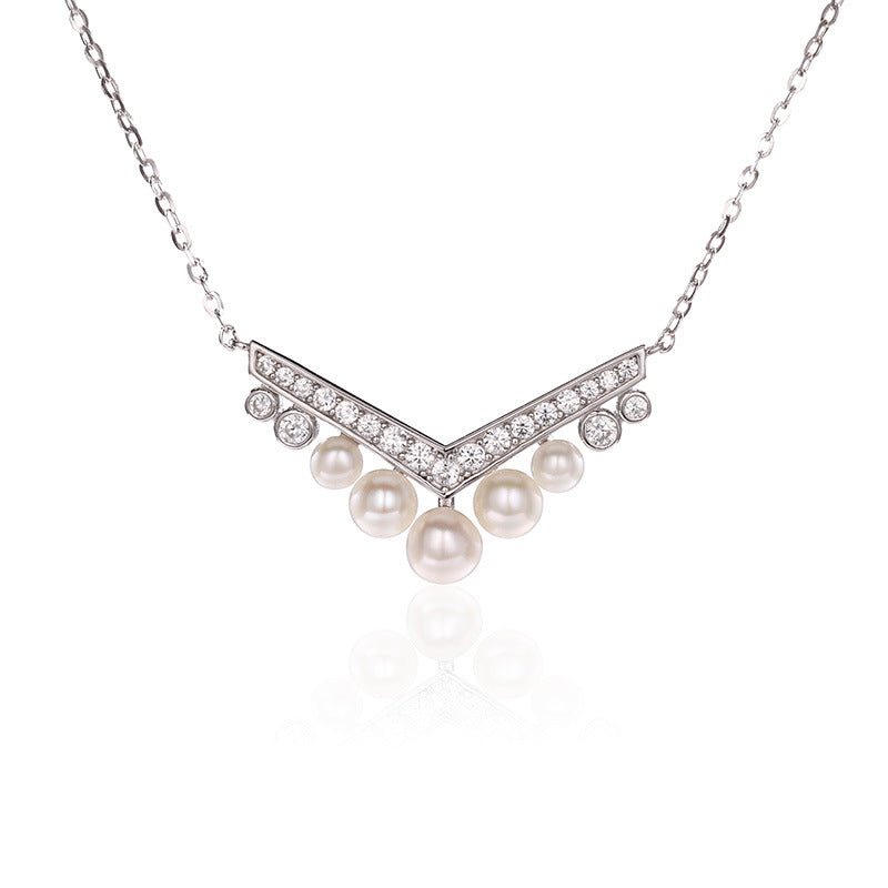Sterling Silver Freshwater Pearl Diamond Light Luxury Clavicle Chain