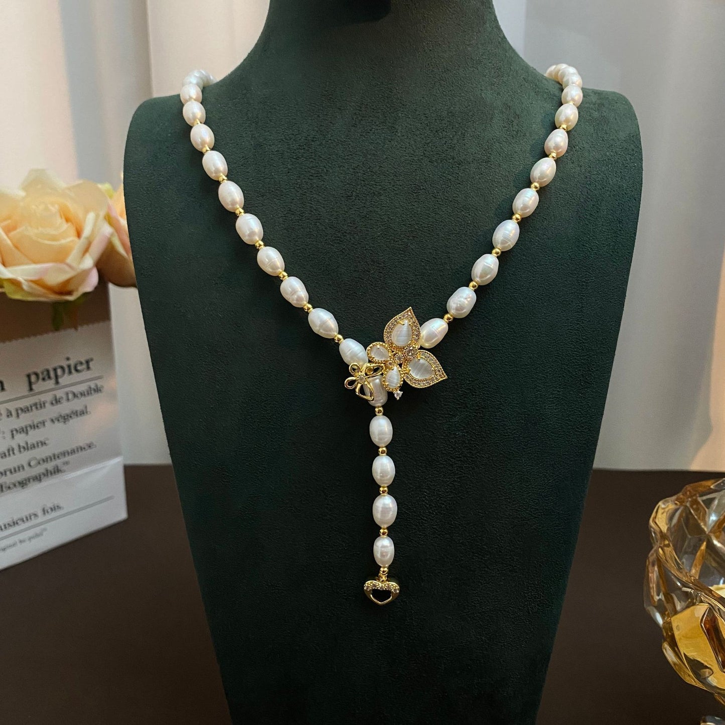 Natural pearl long butterfly temperament sweater chain