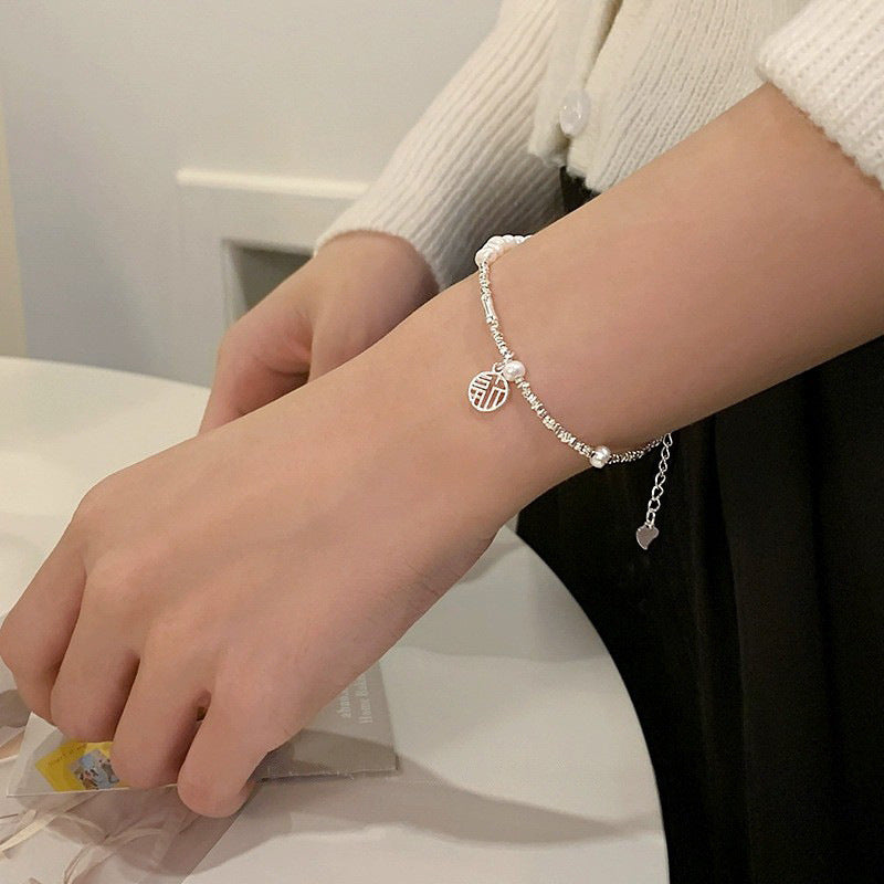 Natural Pearl Fu Brand Design Silver Bracelet
