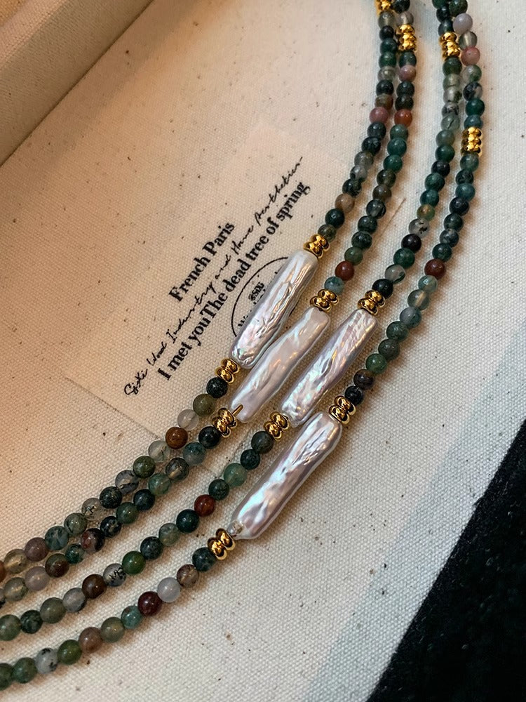 Natural stone baroque freshwater pearl beaded necklace