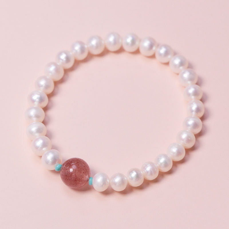 Natural Pearl Strawberry Crystal Simple Bracelet