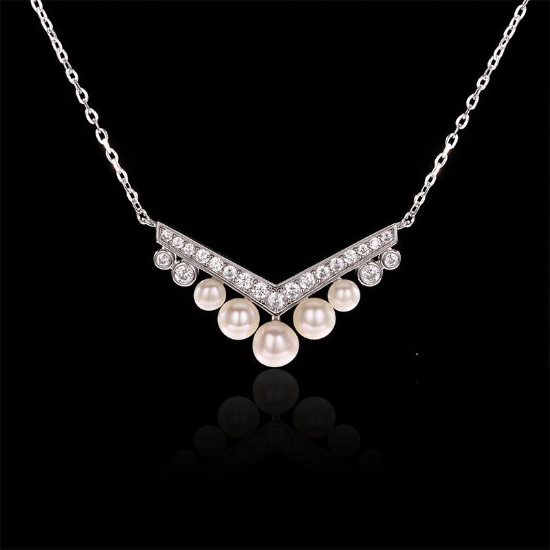Sterling Silver Freshwater Pearl Diamond Light Luxury Clavicle Chain