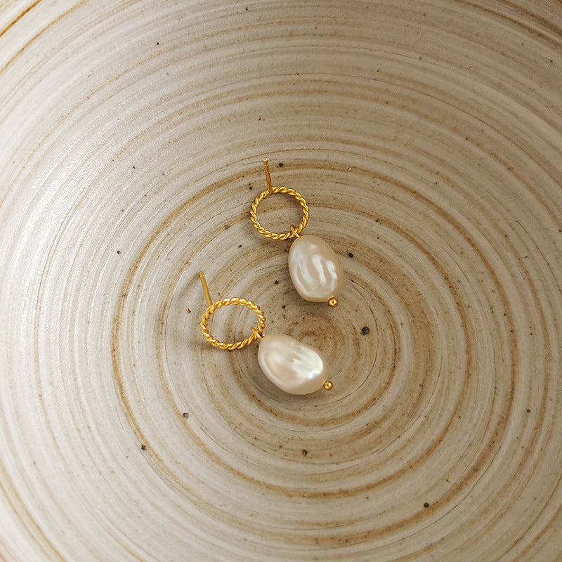 Circle Baroque Pearl Stud Earrings