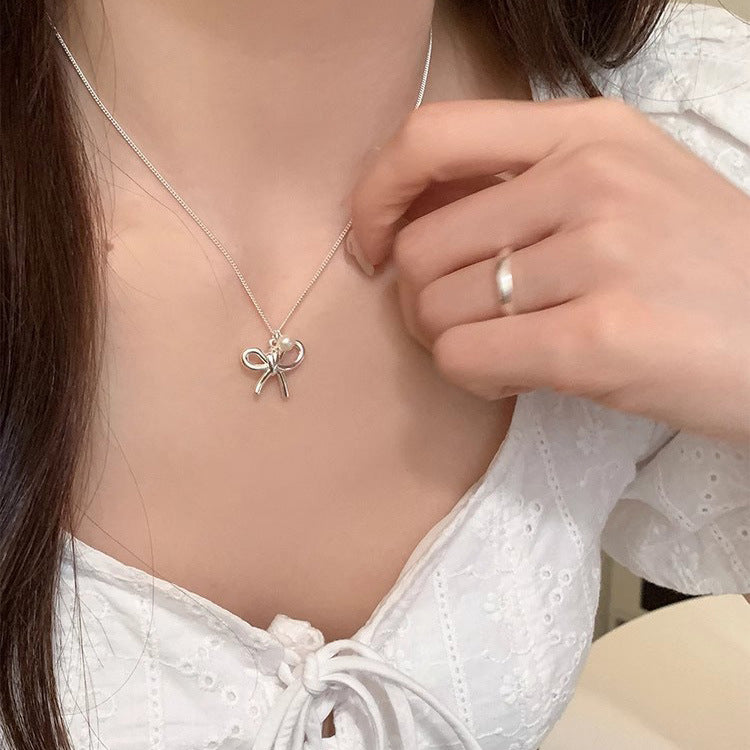 Bow Sweet Gentle Collarbone Chain Pearl