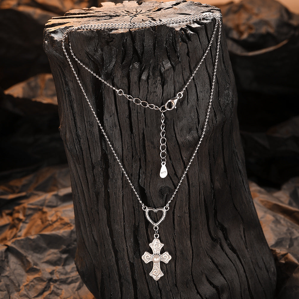 Niche light luxury love cross pearl pendant