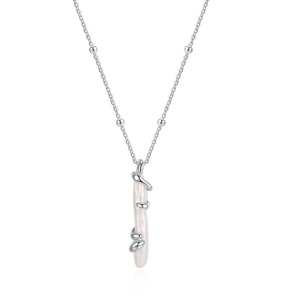 Sterling Silver Baroque Pearl Pendant Necklace French Clavicle Chain