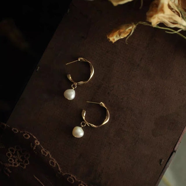 Big C Baroque Design Pearl Earrings