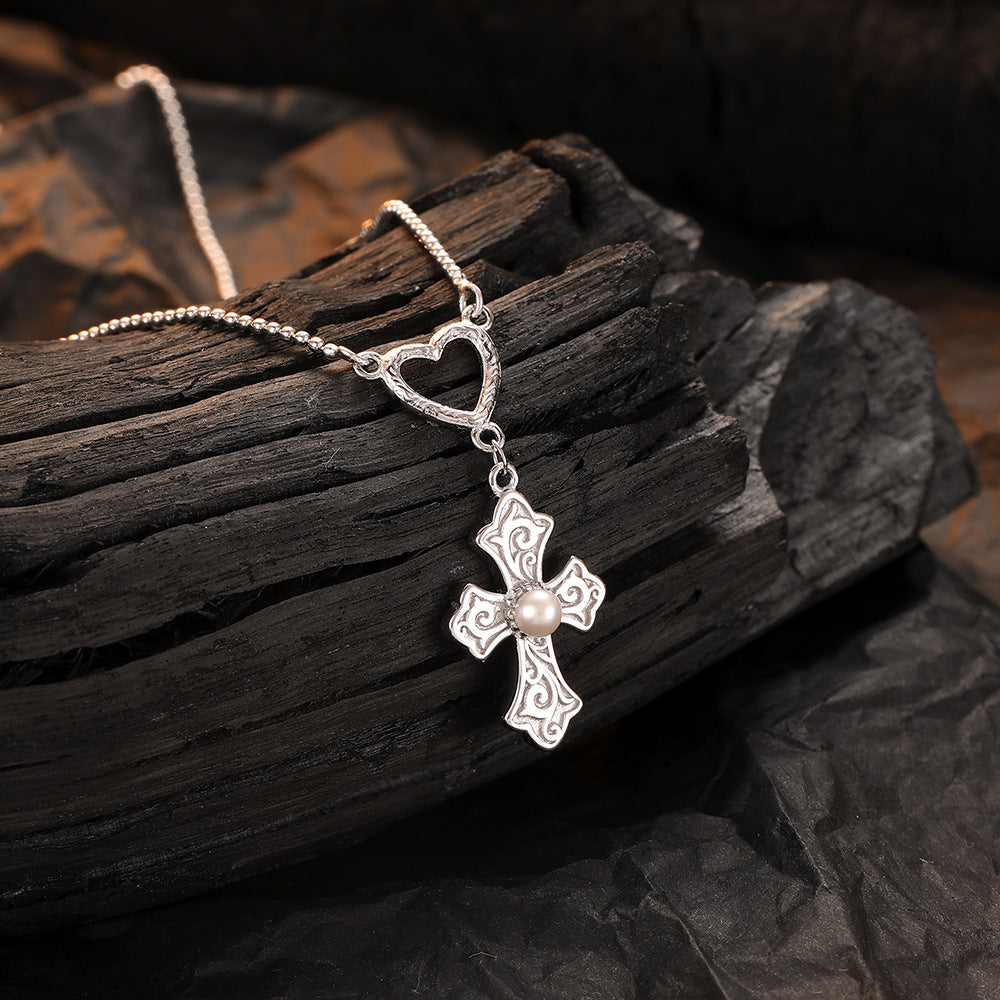 Niche light luxury love cross pearl pendant