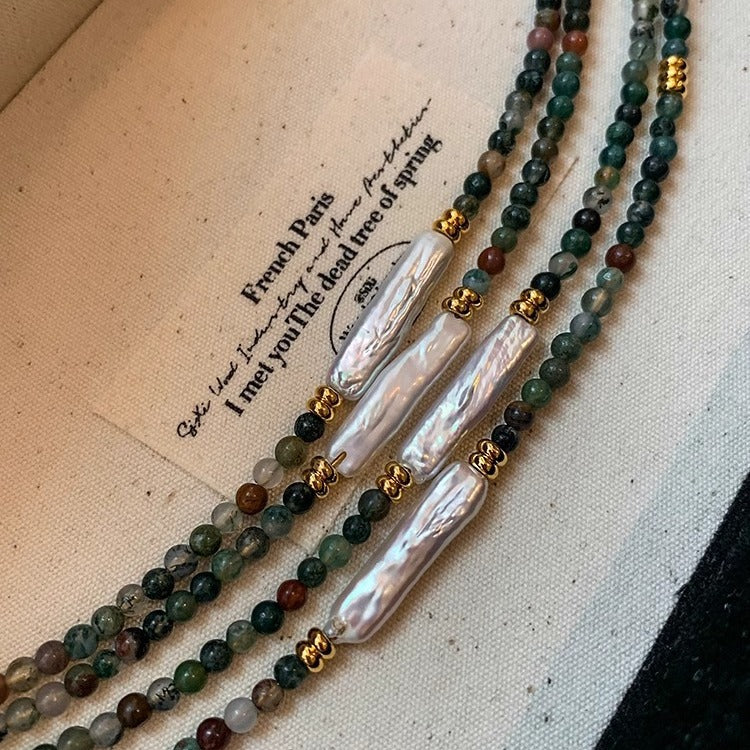 Natural stone baroque freshwater pearl beaded necklace