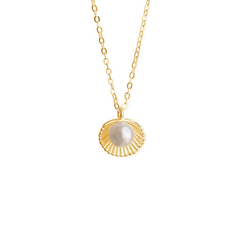 French retro gentle temperament simple shell natural freshwater pearl necklace