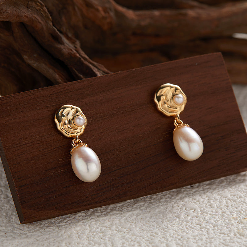 Rose Flower Design Pearl Stud Earrings