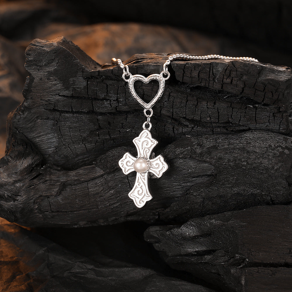 Niche light luxury love cross pearl pendant