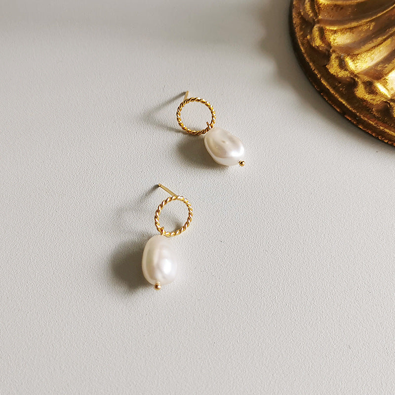 Circle Baroque Pearl Stud Earrings