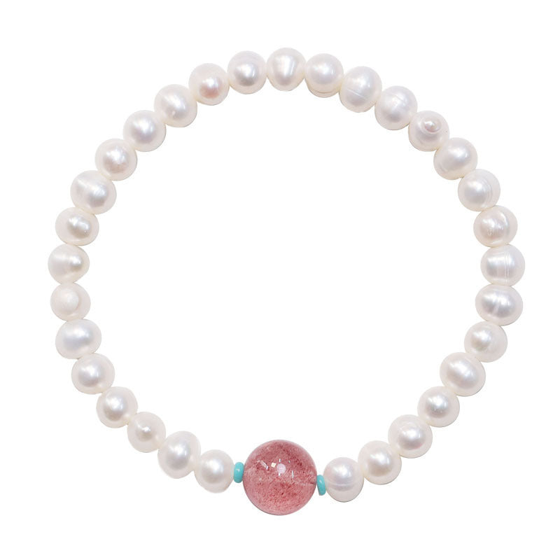 Natural Pearl Strawberry Crystal Simple Bracelet