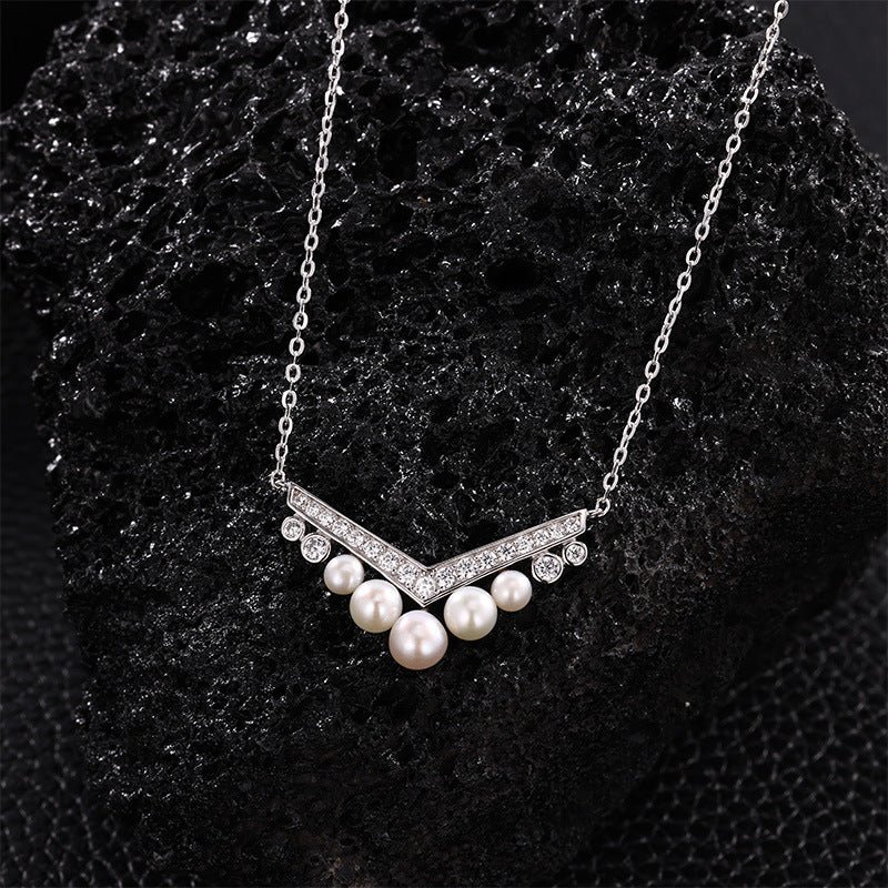 Sterling Silver Freshwater Pearl Diamond Light Luxury Clavicle Chain