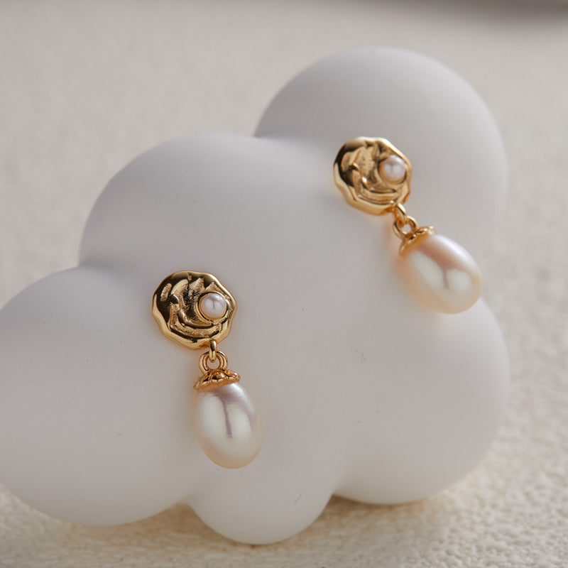 Rose Flower Design Pearl Stud Earrings