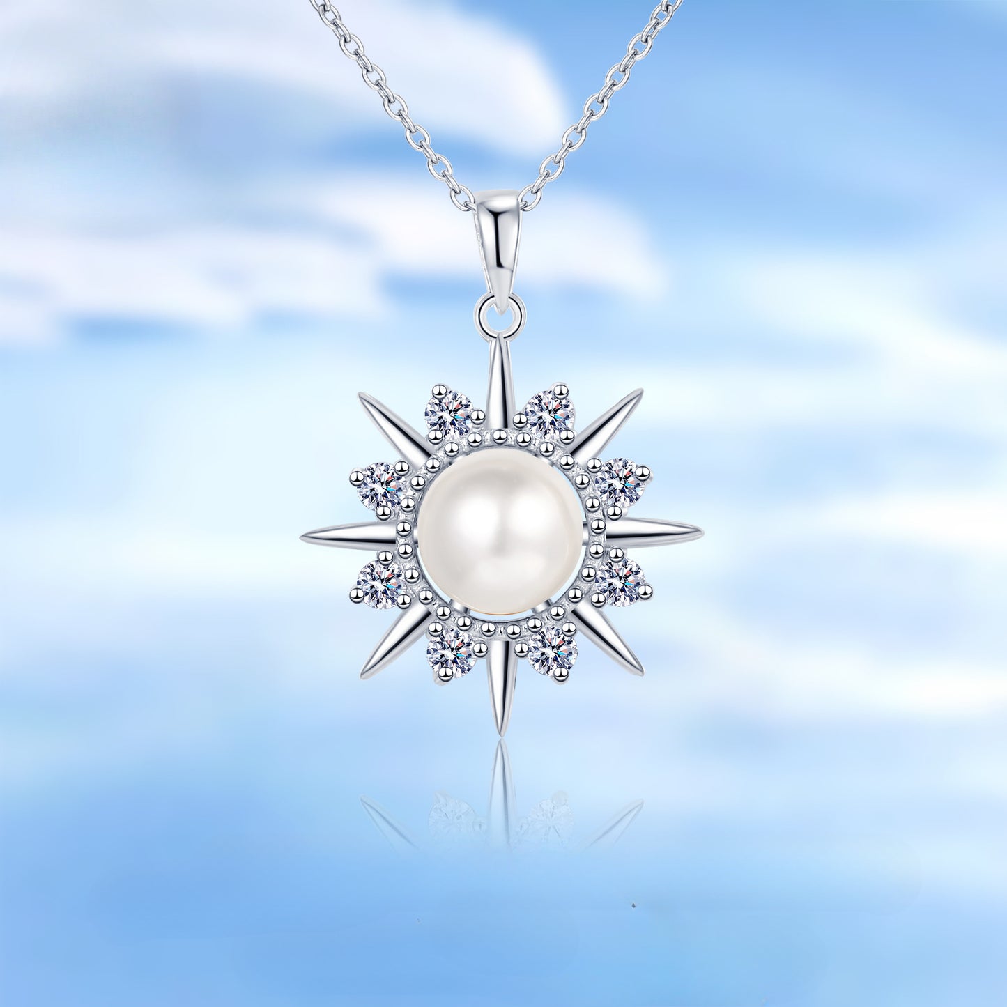Sterling Silver Natural Pearl Sunflower Clavicle Chain
