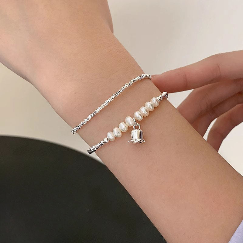 Sterling Silver Pearl Lily of the Valley Design Bracelet