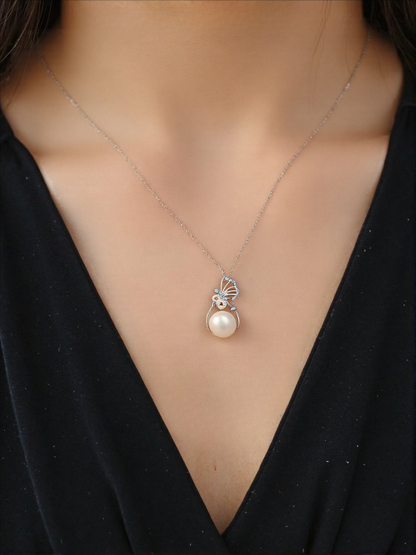 Original sterling silver freshwater pearl money bag necklace