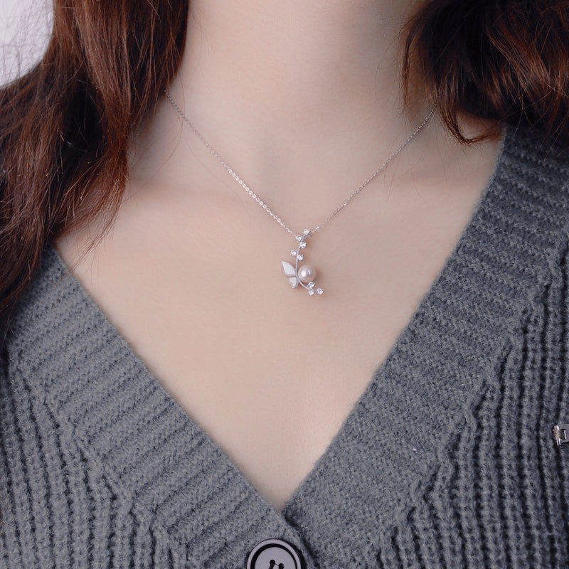 Butterfly Design Pearl Necklace