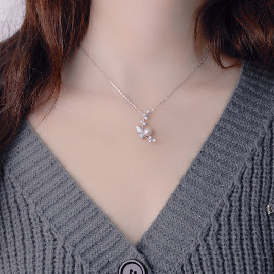 Butterfly Design Pearl Necklace