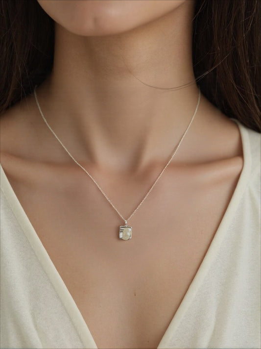Sterling Silver Square Natural Freshwater Pearl Necklace