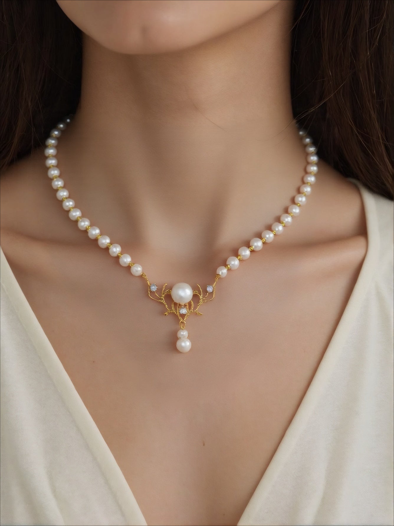 Design Antlers Shaped Pearl Necklace