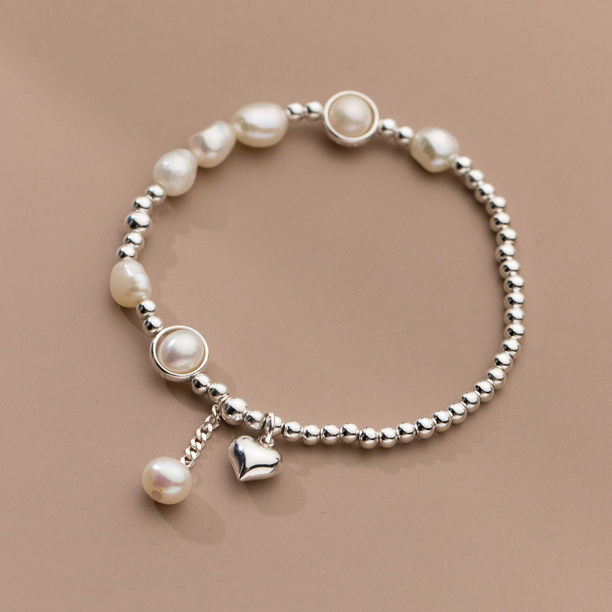 Natural Pearl Love Design Silver Bracelet