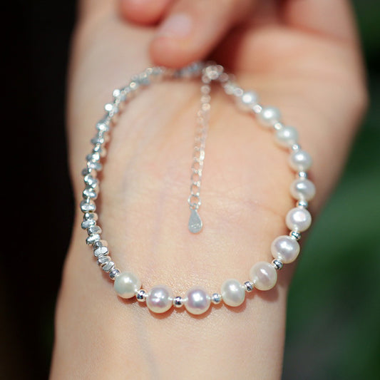 Natural Pearl Simple Design Silver Bracelet