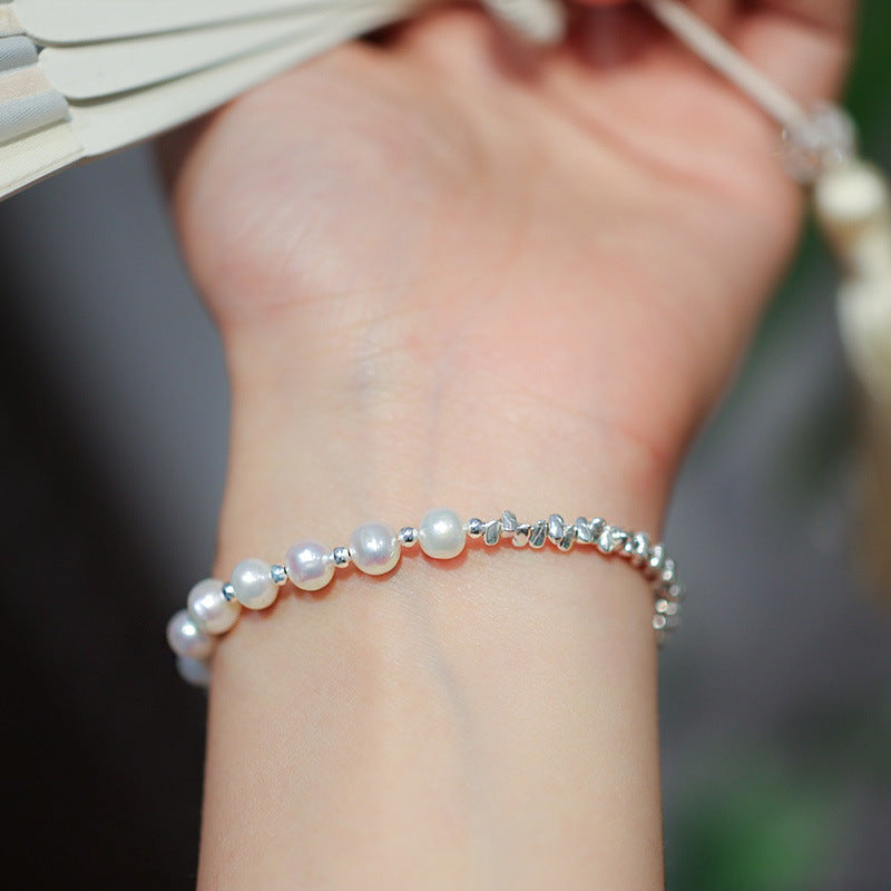 Natural Pearl Simple Design Silver Bracelet